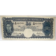 AUSTRALIA 1941 . FIVE 5 POUNDS BANKNOTE . ARMITAGE/McFARLANE . LAST PREFIX R84